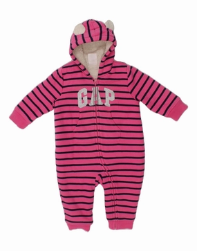 GAP Baby Girls Graphic Hooded Jumpsuit 6-9 Months  Pink Striped Cotton New Fine