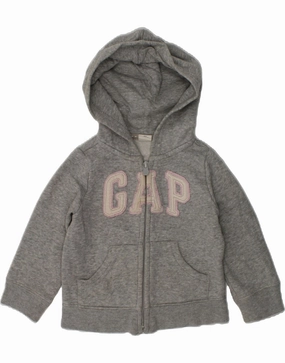 GAP Baby Girls Graphic Zip Hoodie Sweater 12-18 Months Grey Cotton Hooded Neckline Option