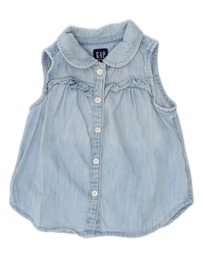 Moisture Wicking Material GAP Baby Girls Sleeveless Denim Shirt 18-24 Months Blue Cotton