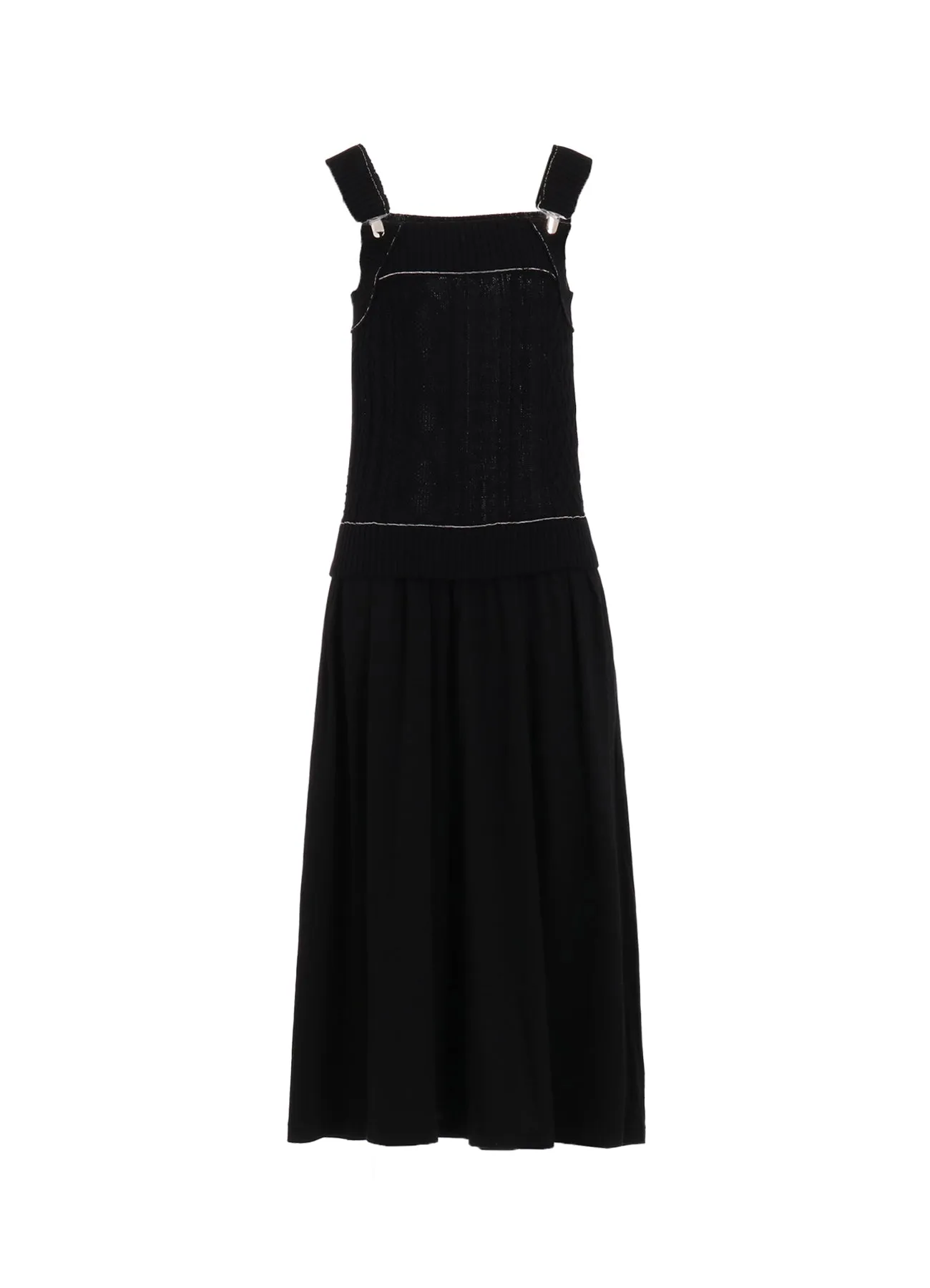 CABLE KNIT/JERSEY SUSPENDER DRESS Sleek Texture