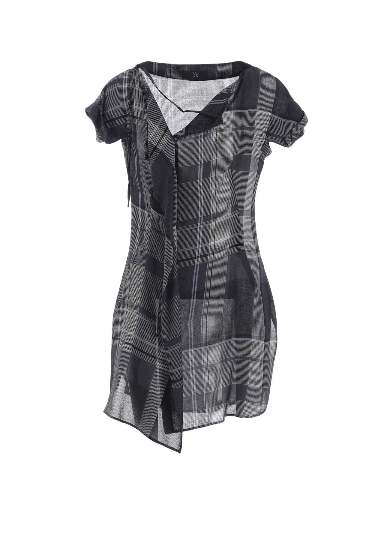 GAUZE PLAID RIGHT SIDE DRAPE BLOUSE Layered Hemline gender-neutral