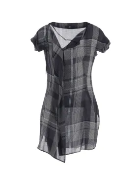 GAUZE PLAID RIGHT SIDE DRAPE BLOUSE Layered Hemline gender-neutral