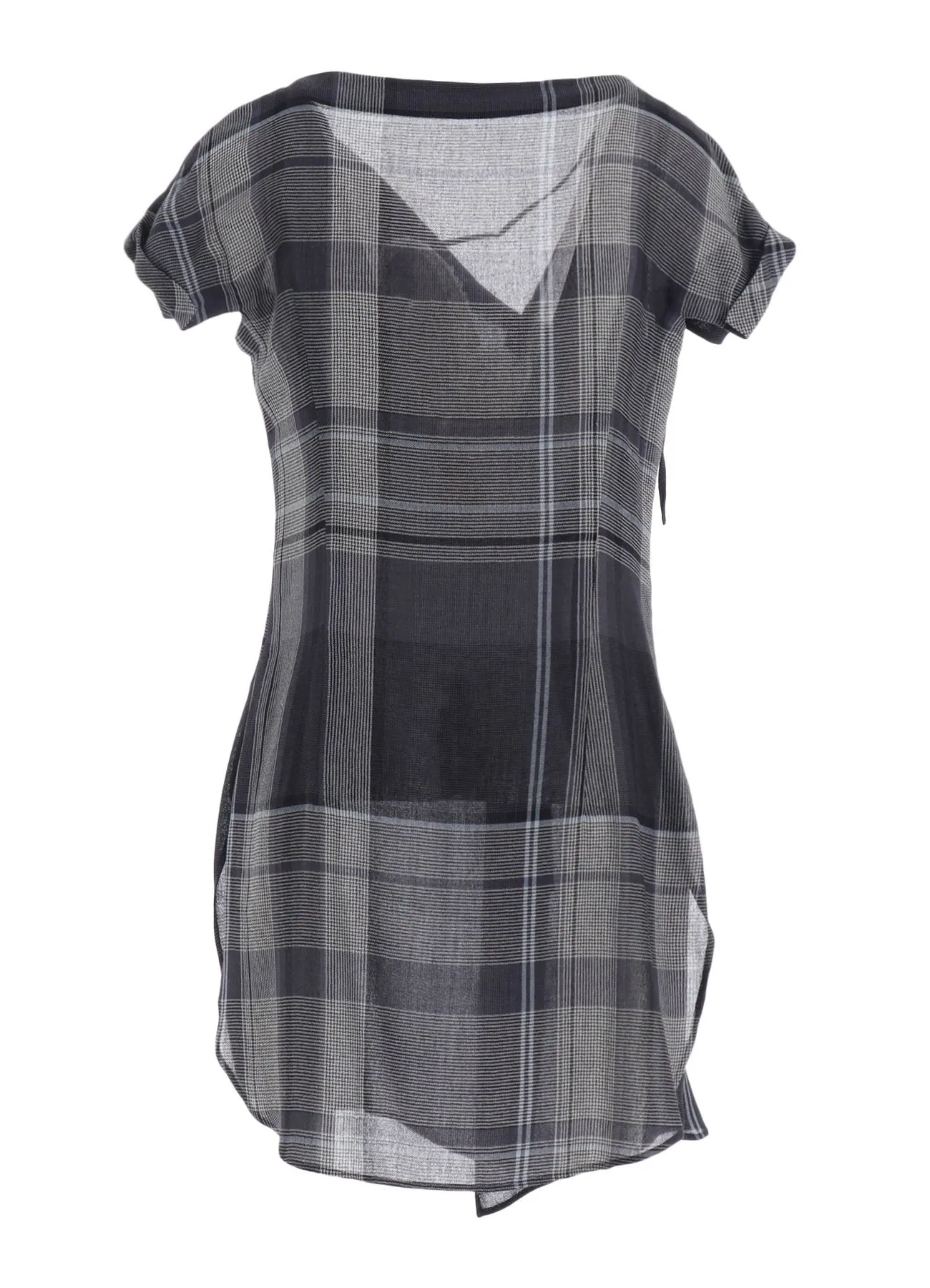 Corporate Retreat Business Meeting GAUZE PLAID RIGHT SIDE DRAPE BLOUSE