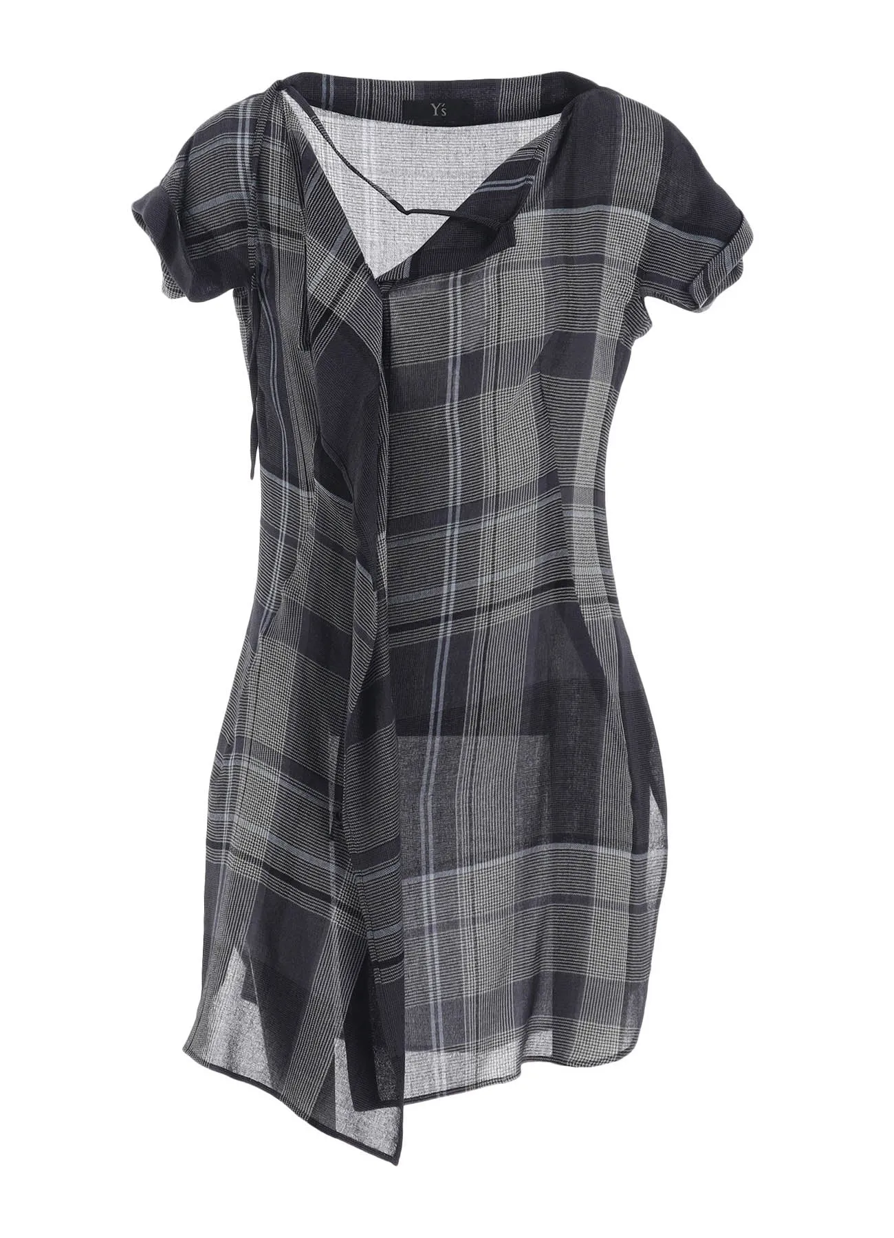 GAUZE PLAID RIGHT SIDE DRAPE BLOUSE Durable Thread Construction Sophisticated Style