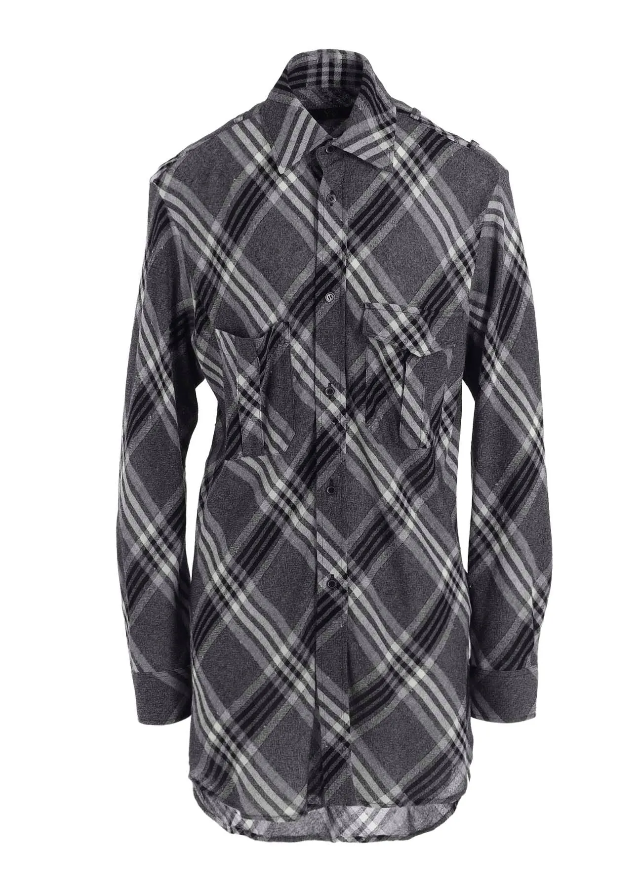 GAUZE PLAID SHOULDER LOOP BLOUSE Patterned Design