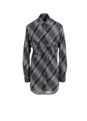 GAUZE PLAID SHOULDER LOOP BLOUSE color block Anti-static