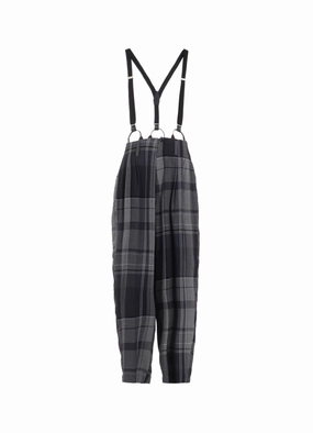 Sporty Comfort Fit Stretch Panel GAUZE PLAID SUSPENDER PANTS