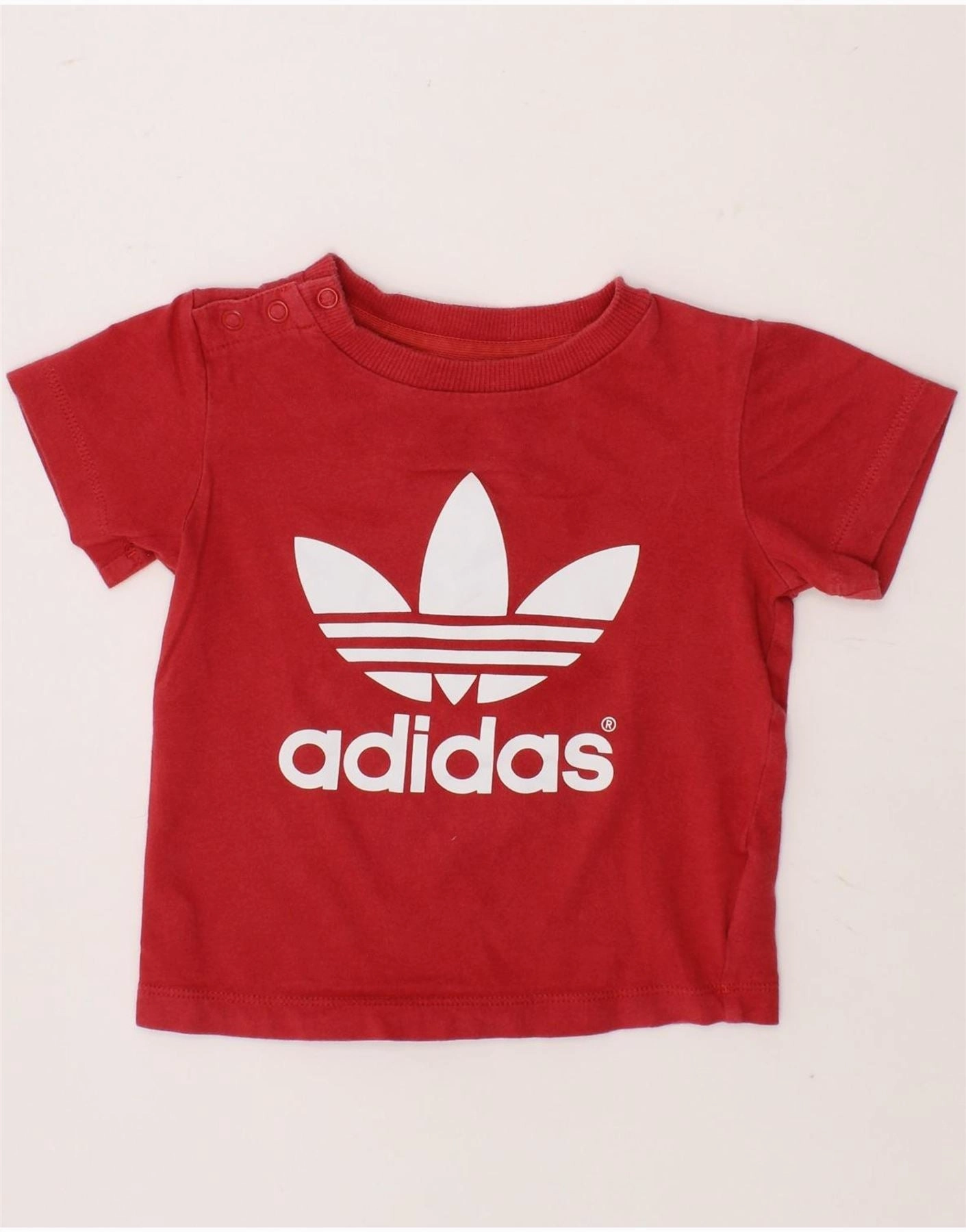No Chafe Edging Double Needle Hemming ADIDAS Baby Girls Graphic T-Shirt Top 9-12 Months Red Cotton
