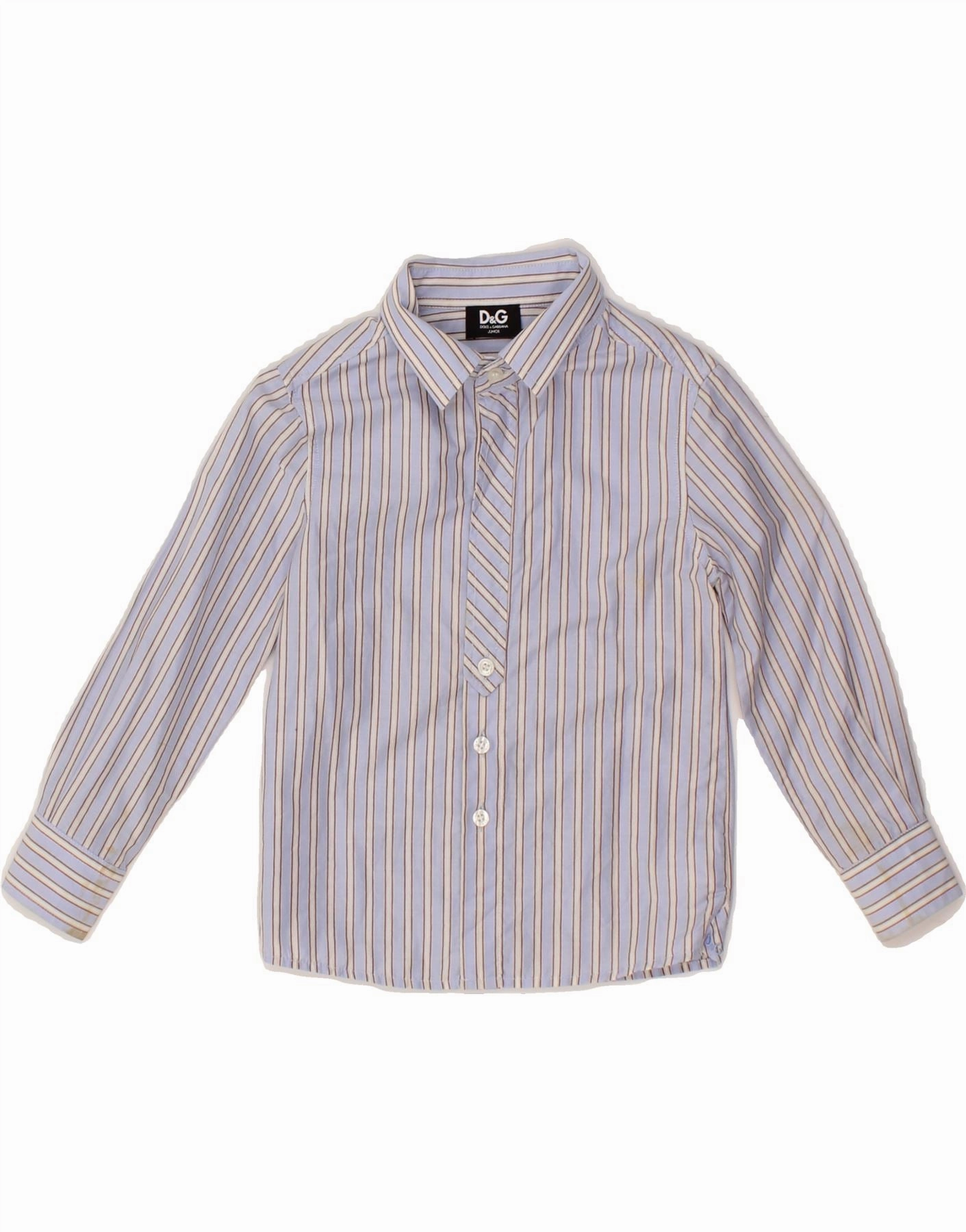 DOLCE & GABBANA Baby Boys Pullover Shirt 18-24 Months Blue Striped Cotton Reinforced Elbow Patches Structured Collar