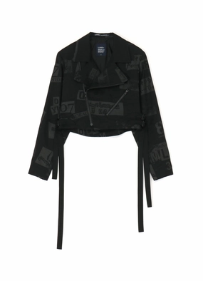 Meditation PRINTED SERGE CROPPED BIKER JACKET