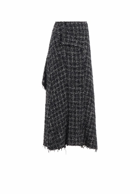 GREY HOUNDSTOOTH B DRAPED HIGH-WAIST SKIRT Clean Stitch Elegant knee-length dress