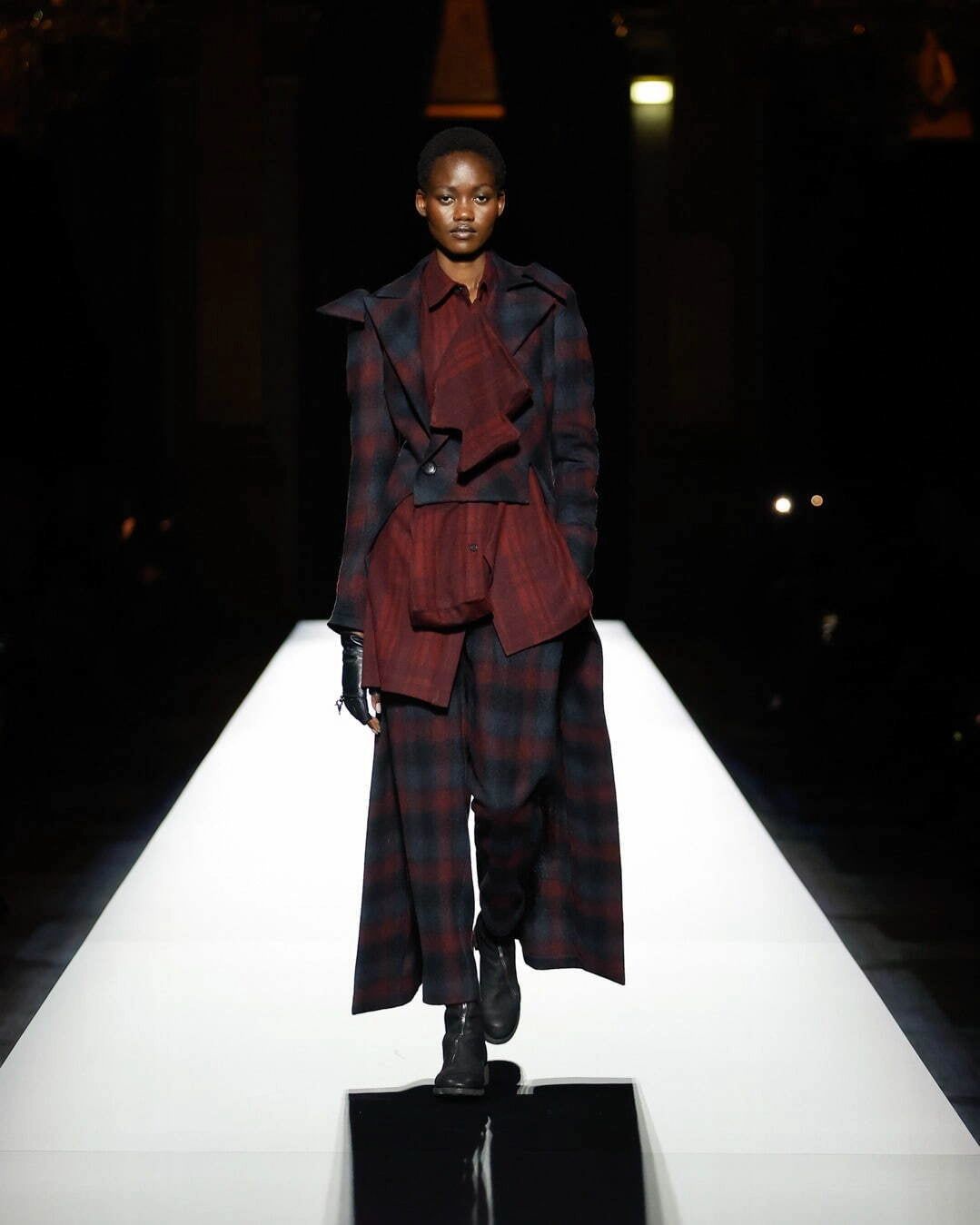 GREY OMBRE PLAID BASIC PANTS B Abrasion Proof Reinforcements