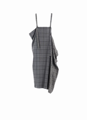 Stylish dinner attire GRID PLAID SQUARE SHOULDER STRAP DRESS