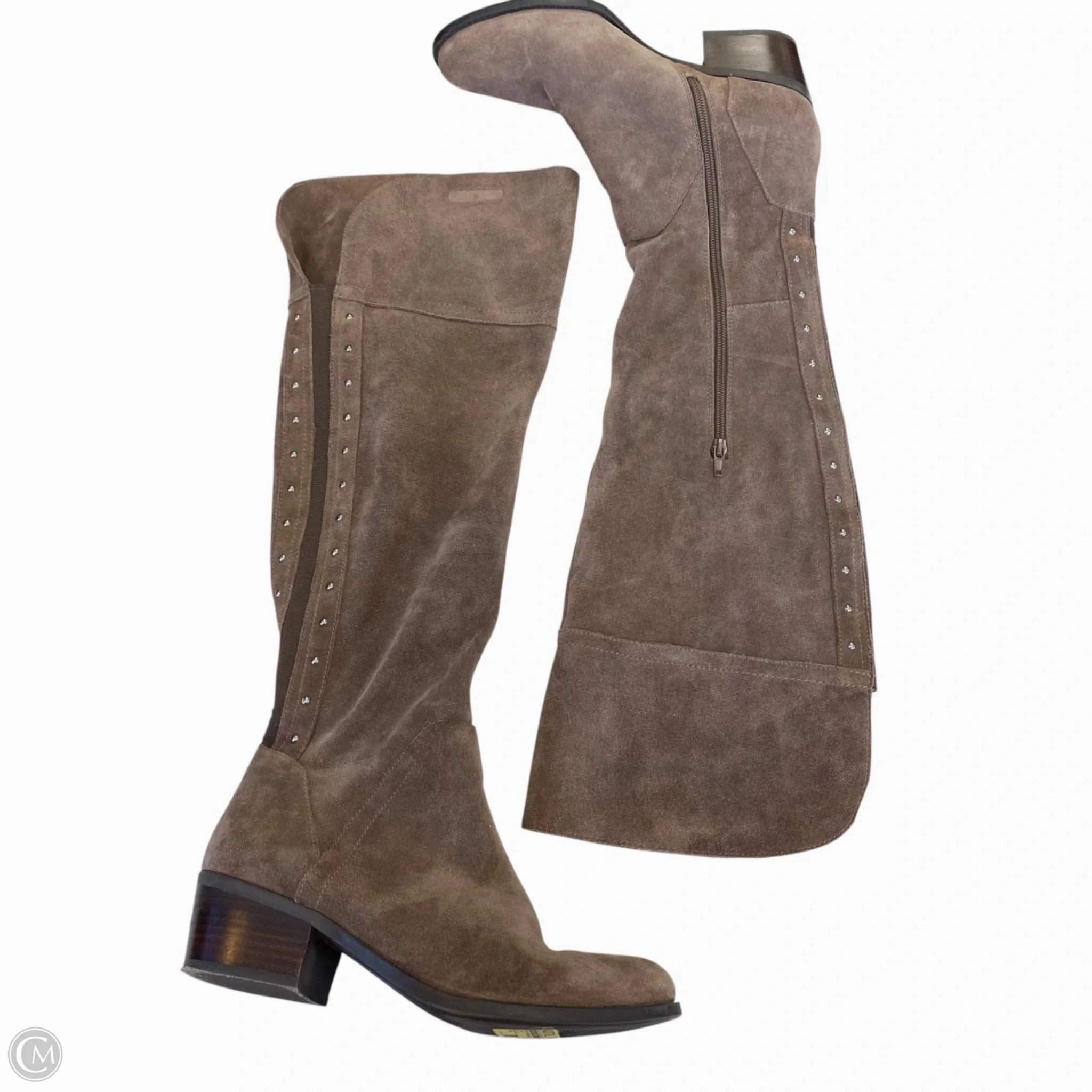 Thermal Core Rainy Day Commuter Clean Silhouette Boots Knee Heels By Vince Camuto In Taupe, Size: 9