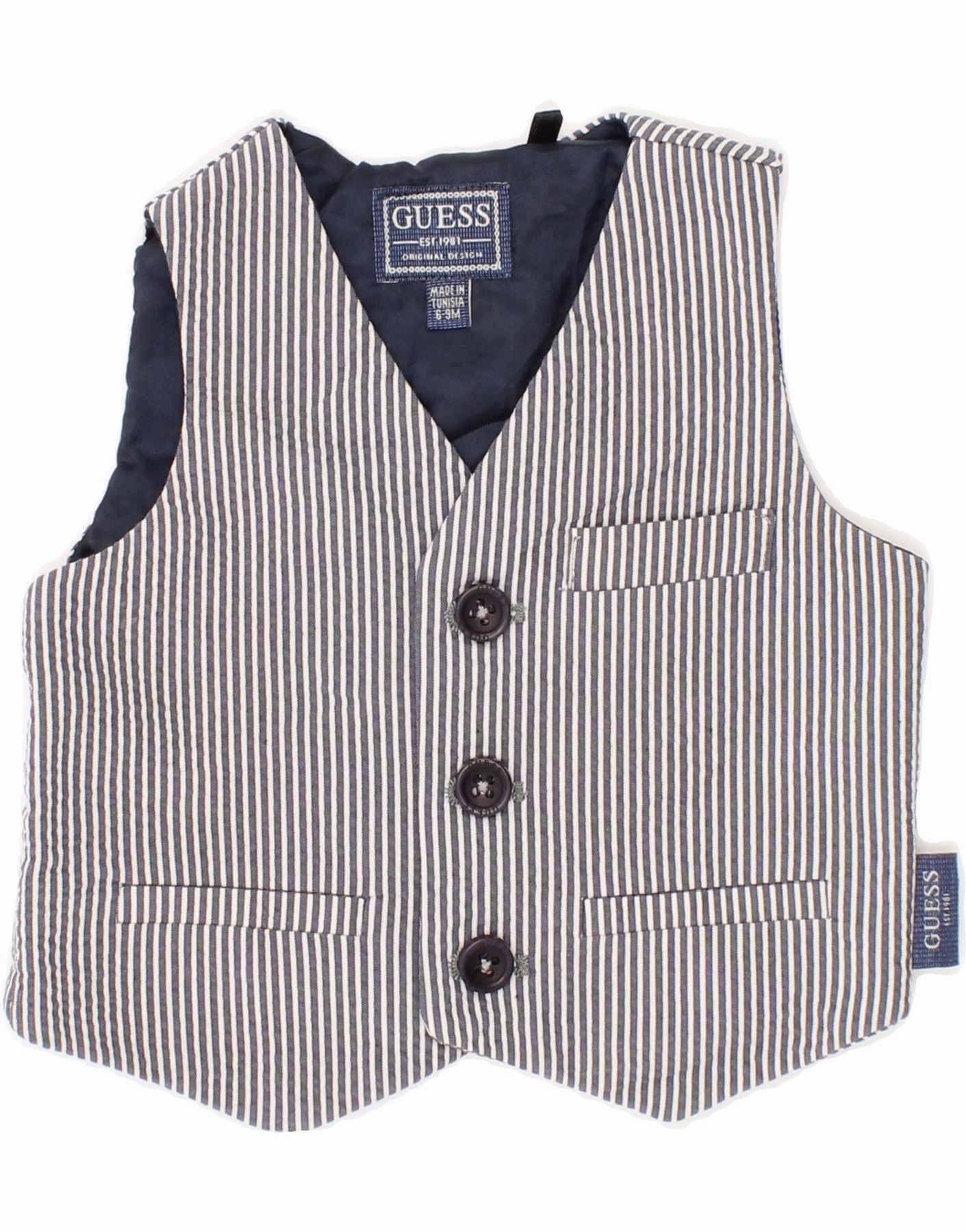 GUESS Baby Boys Gilet 6-9 Months Blue Striped Cotton Viewpoint Flight