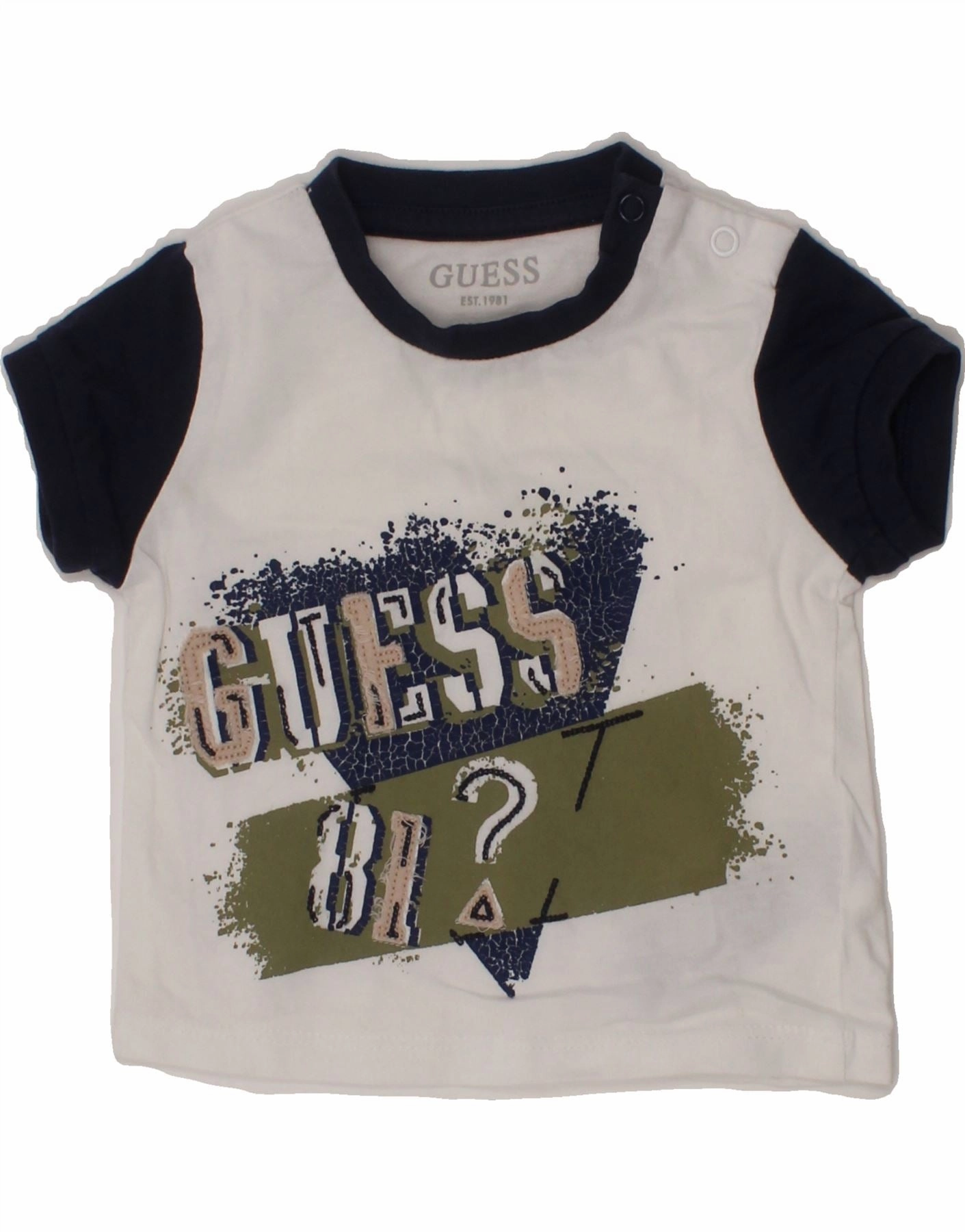 GUESS Baby Boys Graphic T-Shirt Top 0-3 Months White Colourblock Cotton Date night mix and match