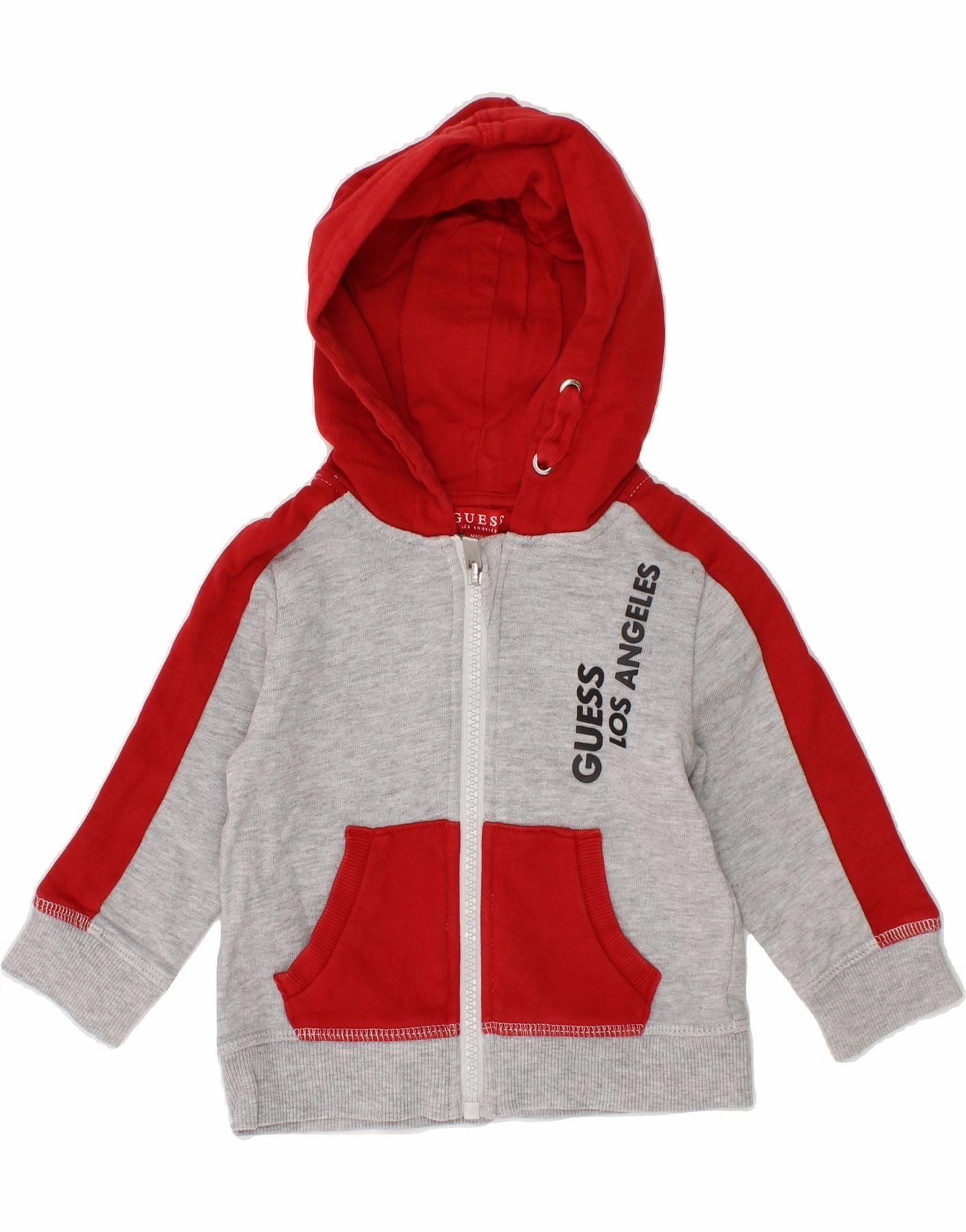GUESS Baby Boys Graphic Zip Hoodie Sweater 6-9 Months Grey Colourblock Simple Casual Style Neutral Tones