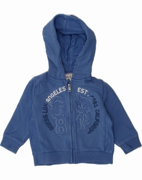 GUESS Baby Boys Graphic Zip Neck Jumper Sweater 9-12 Months Blue Cotton Tubular Knit Method