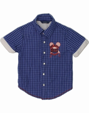 Casual Sophistication Streetwear GUESS Baby Boys Short Sleeve Shirt 9-12 Months Blue Check Cotton