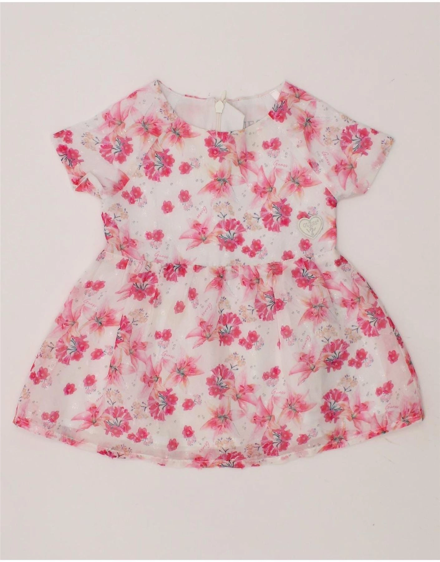 Layered Style GUESS Baby Girls A-Line Dress 3-6 Months Pink Floral Polyester