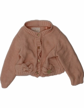 GUESS Baby Girls Cardigan Sweater 6-9 Months Pink Cotton GarmentDyed Effect Anti Snag Fabric