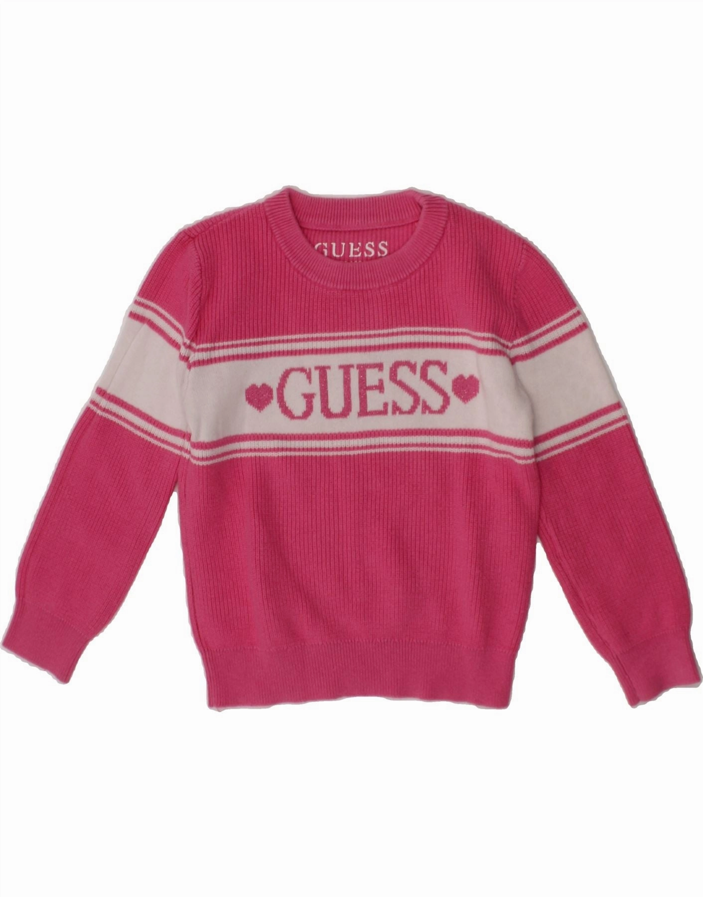 Light Drape SoftTouch Finish GUESS Baby Girls Crew Neck Jumper Sweater 18-24 Months Pink Colourblock