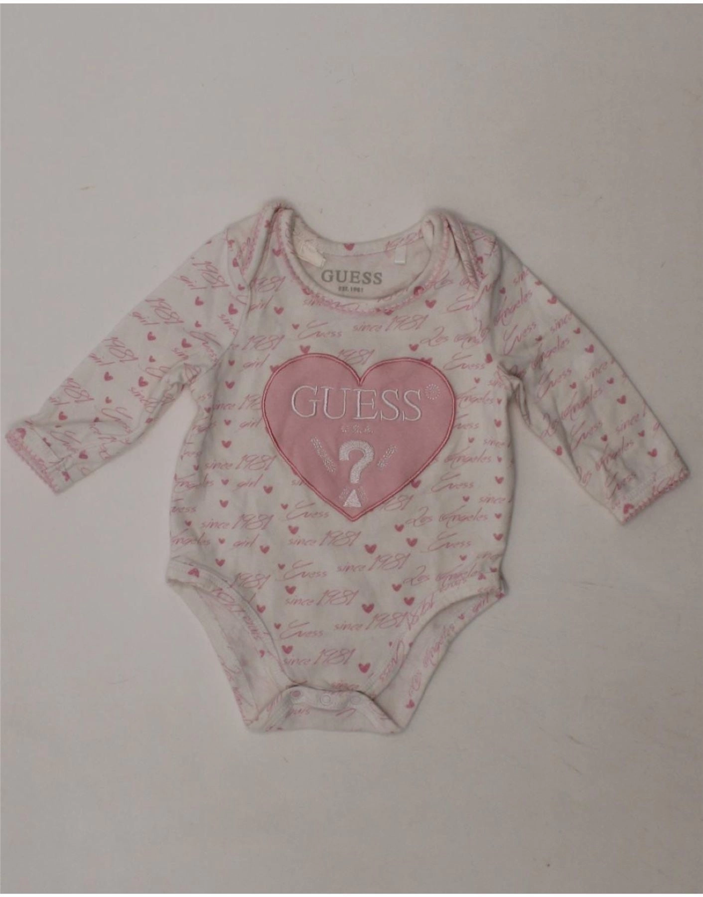 Clean Guest GUESS Baby Girls Graphic Long Sleeve Bodysuit 0-3 Months White