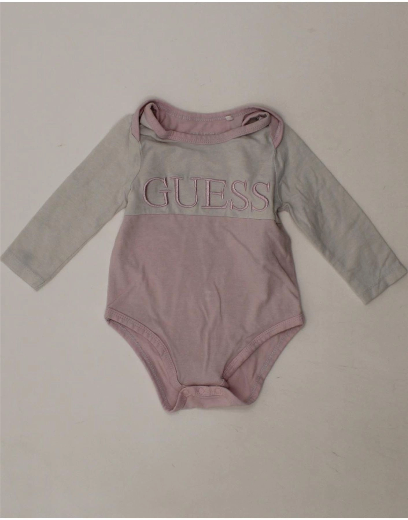 Elegant Sport GUESS Baby Girls Graphic Long Sleeve Bodysuit 3-6 Months Pink Colourblock