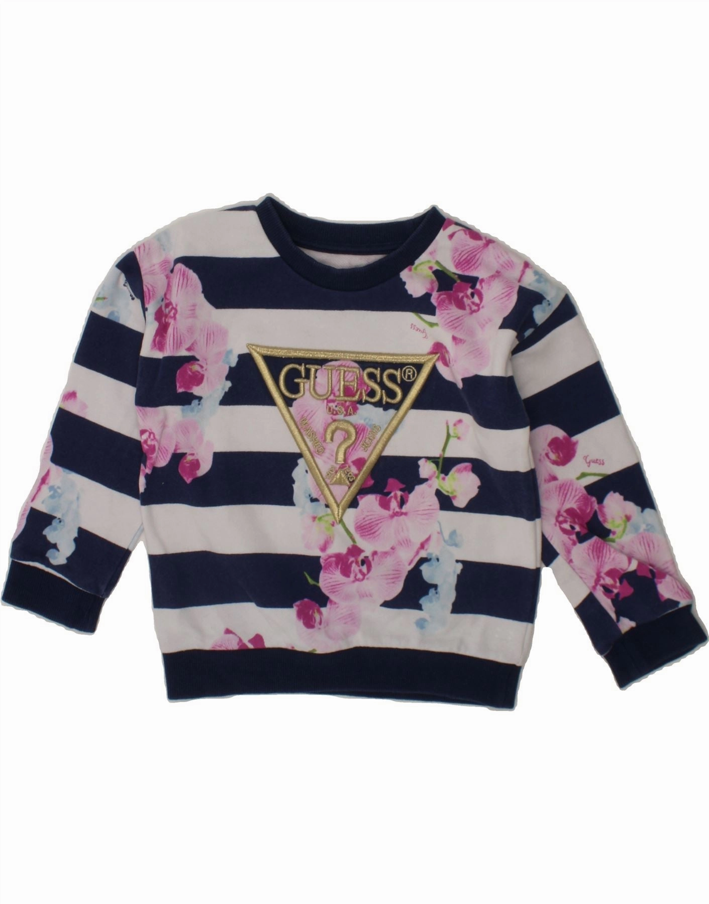 GUESS Baby Girls Graphic Sweatshirt Jumper 18-24 Months Navy Blue Floral Warm Fabric Off Duty