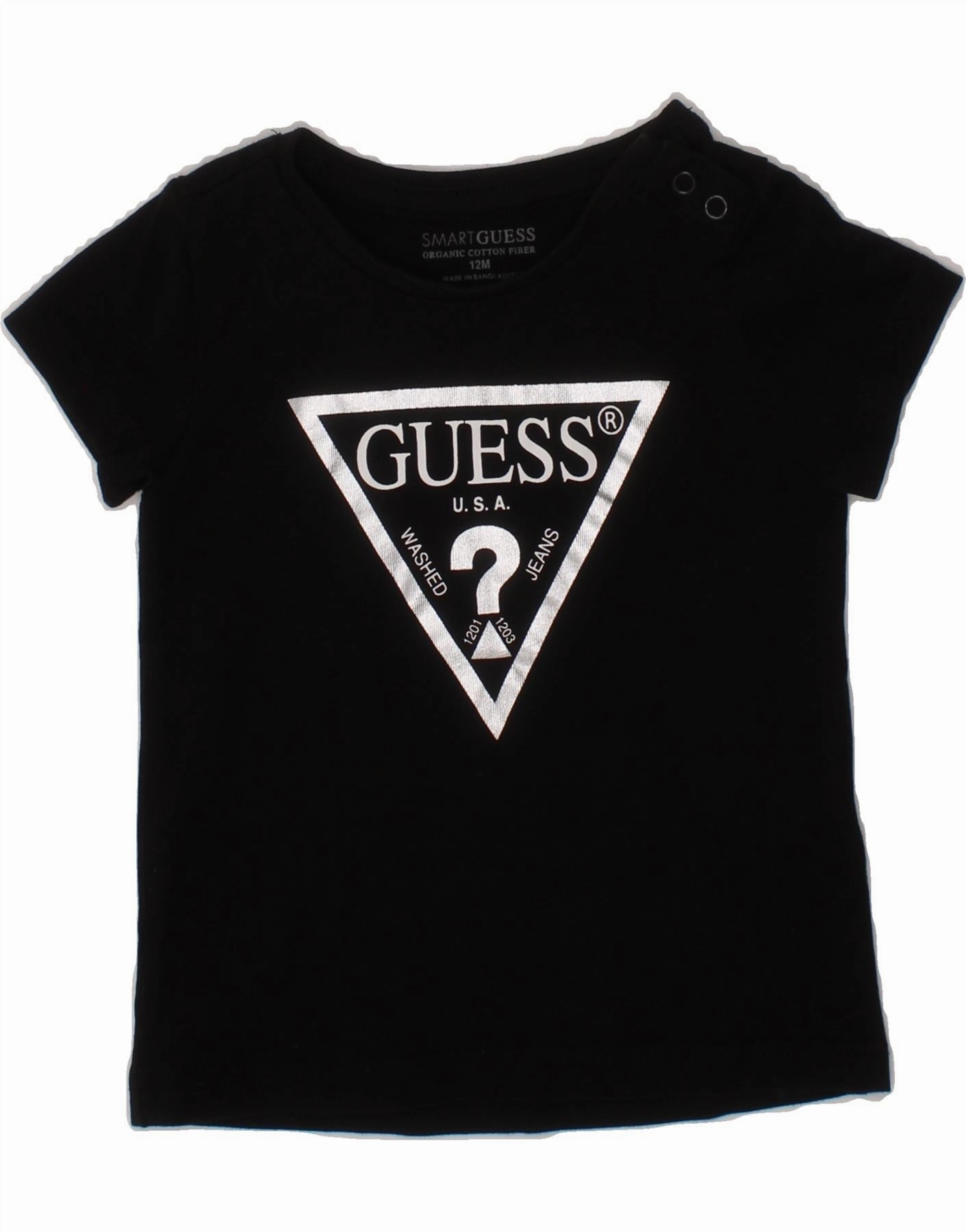 GUESS Baby Girls Graphic T-Shirt Top 9-12 Months Black Cotton Tall friendly UV Protection