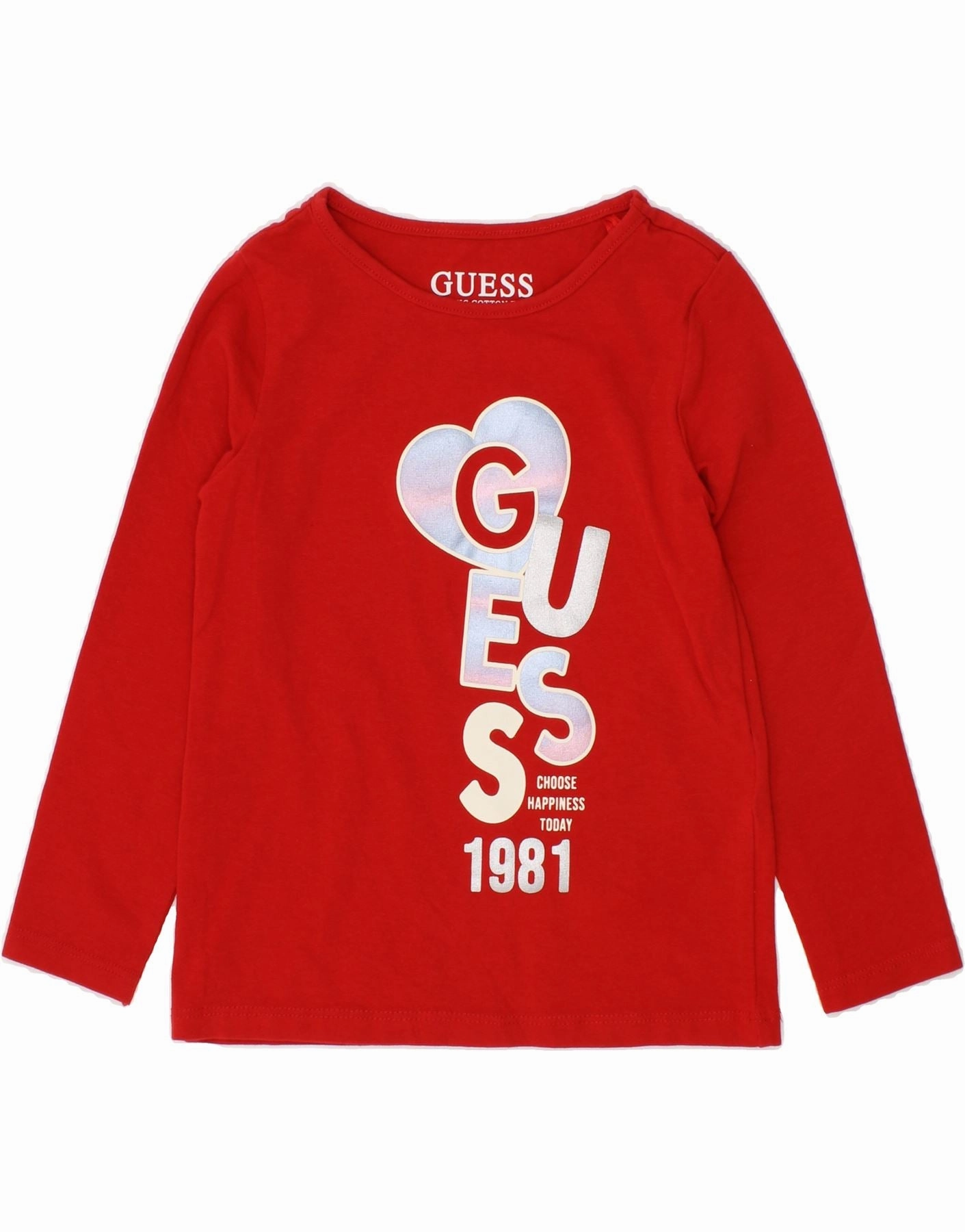 Loose Fit Fashion staples GUESS Baby Girls Graphic Top Long Sleeve 18-24 Months Red Cotton