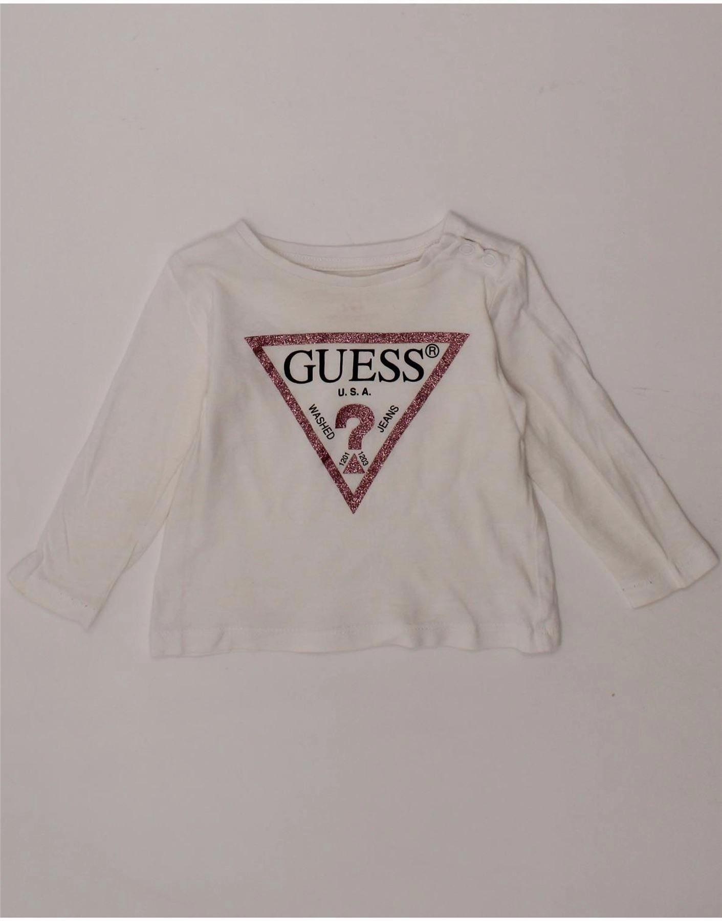 GUESS Baby Girls Graphic Top Long Sleeve 3-6 Months White Cotton Shimmer Effect gender-neutral