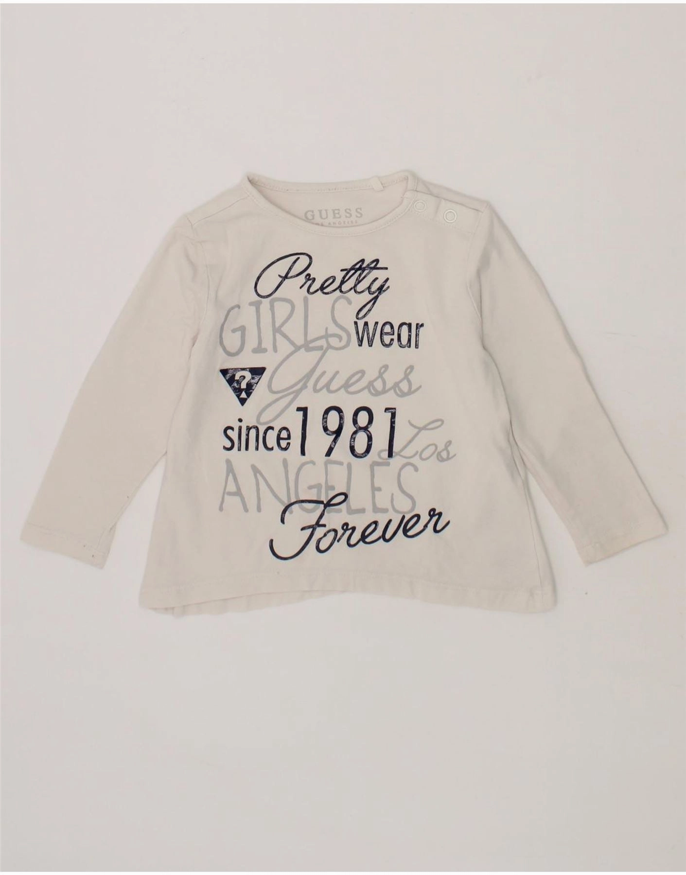 GUESS Baby Girls Graphic Top Long Sleeve 9-12 Months White Cotton Everyday Outfit Weekend Vibes