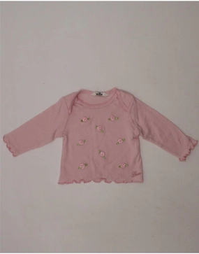 Premium Pima Cotton Neutral Toned Stitching GUESS Baby Girls Top Long Sleeve 3-6 Months Pink Floral