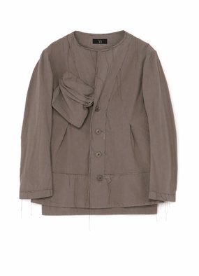 Record LINEN COTTON CANVAS RANDOM CHECK DYE NO COLLAR JACKET