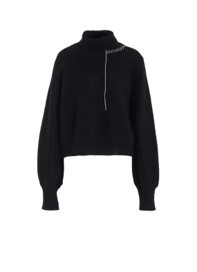 HALF CARDIGAN KNIT PUFF SLV HIGH NECK PO Recycled Polyester Yarn