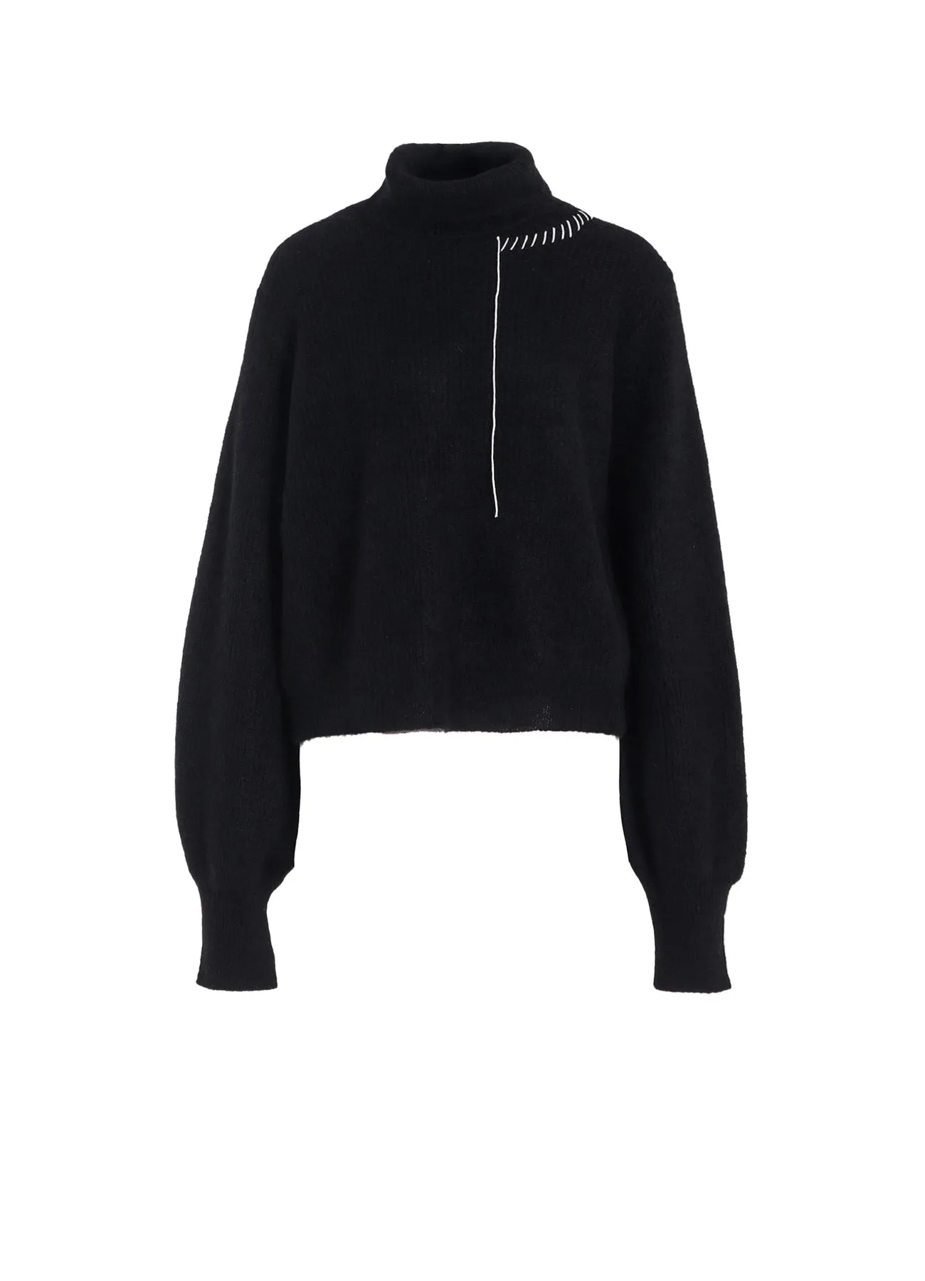 HALF CARDIGAN KNIT PUFF SLV HIGH NECK PO Recycled Polyester Yarn