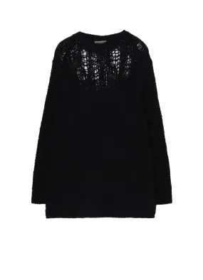 HAND KNITTED DAMAGE PROCESSED GARTER ROUND NECK LONG SLV FrictionReduced Sleeve Construction Four Way Stretch Design