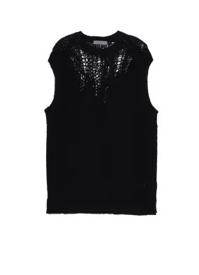 Cold Daywear machine washable material HAND KNITTED DAMAGE PROCESSED GARTER ROUND NECK VEST