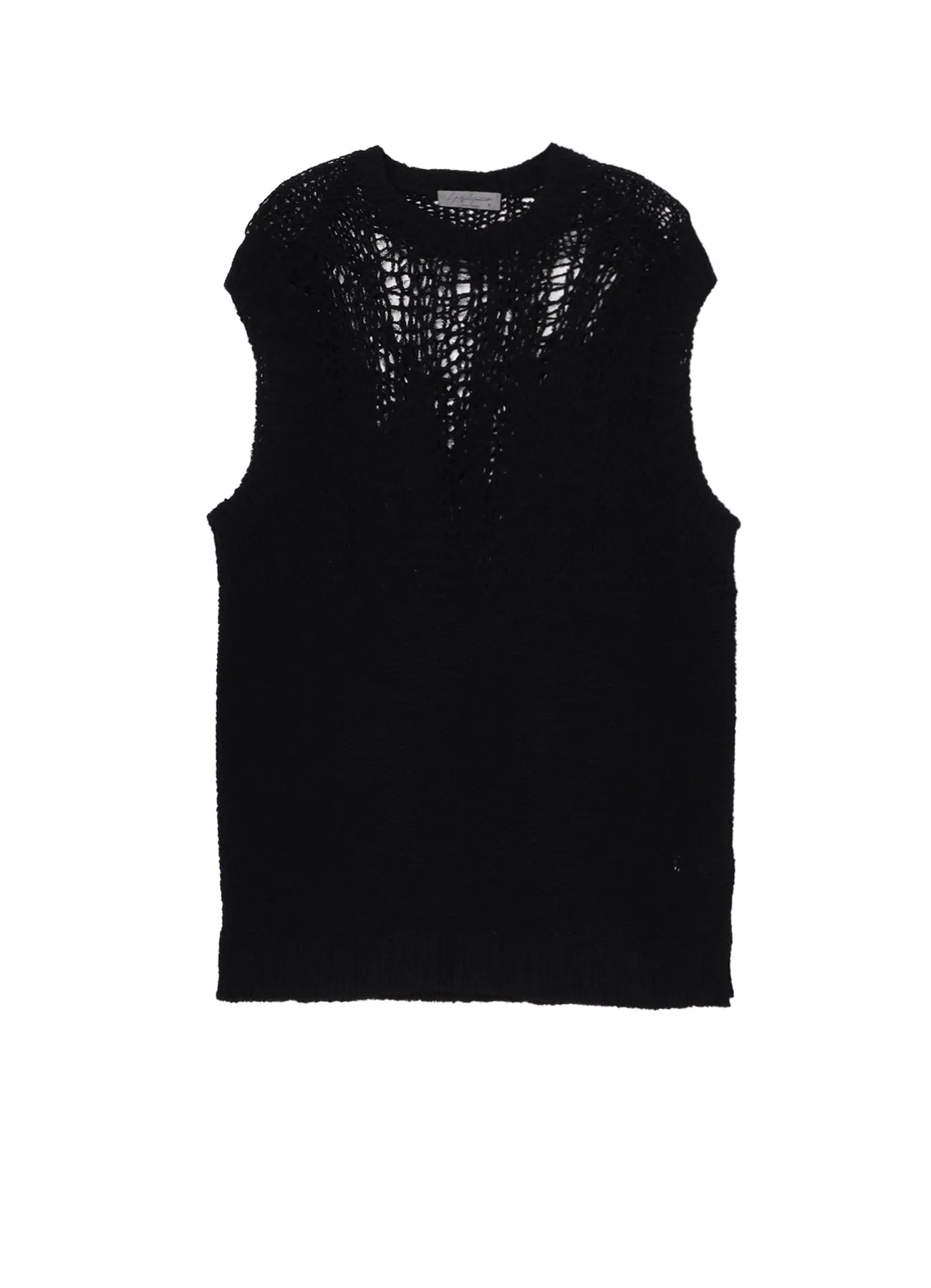 Cold Daywear machine washable material HAND KNITTED DAMAGE PROCESSED GARTER ROUND NECK VEST