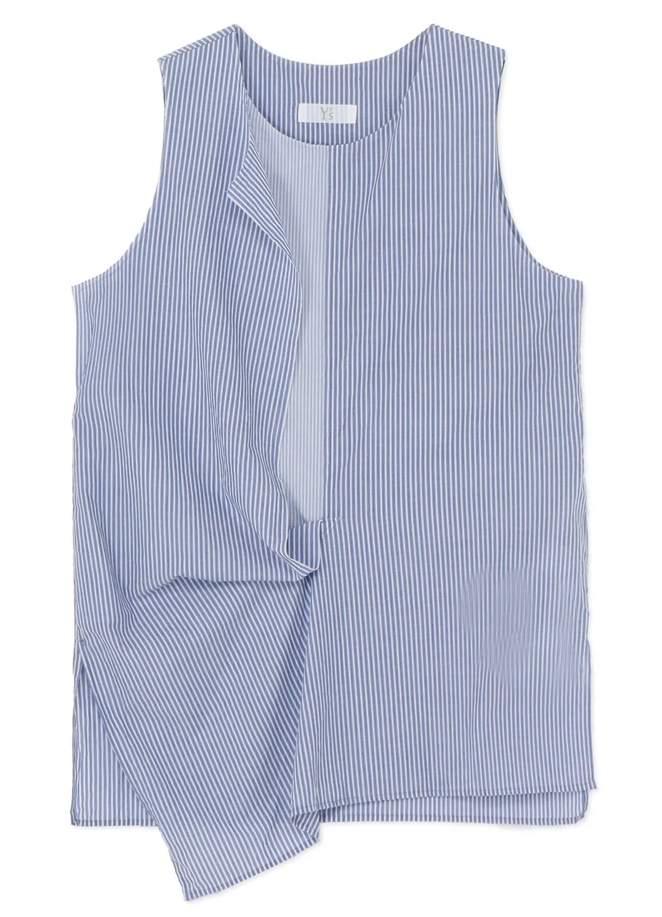 Unisex style tailored look COTTON STRIPE FRONT DRAPE BLOUSE