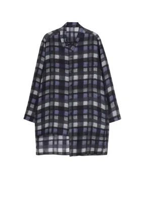 Anti-static ??PIECE UNIQUE/AOYAMA??PURPLE PLAID ASYMMETRY STAND COLLAR BLOUSE