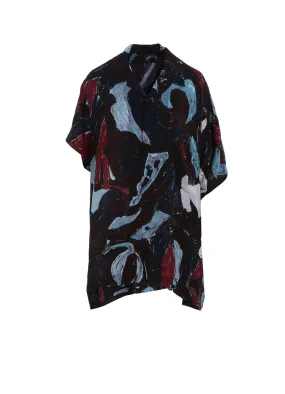 Stylish Appearance Anti Pilling Finish CU/WRINKLE LAWN PAINTED CITY PRINT OPEN COLLAR BLOUSE