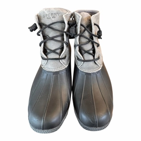 Perfect For Hiking Versatile Look Boots Ankle Flats By Sperry In Grey & Black, Size:7.5