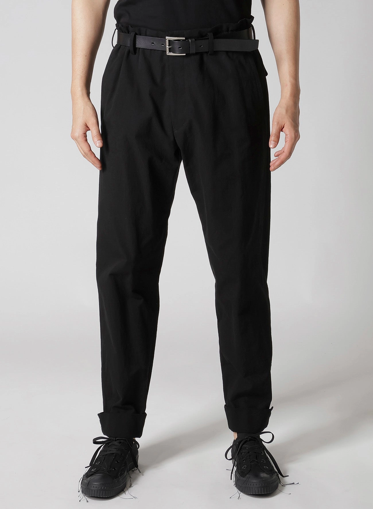 NonIrritatingSeams C/L UNEVEN  THREAD CANVAS  TAB DETAIL SLIM PANTS