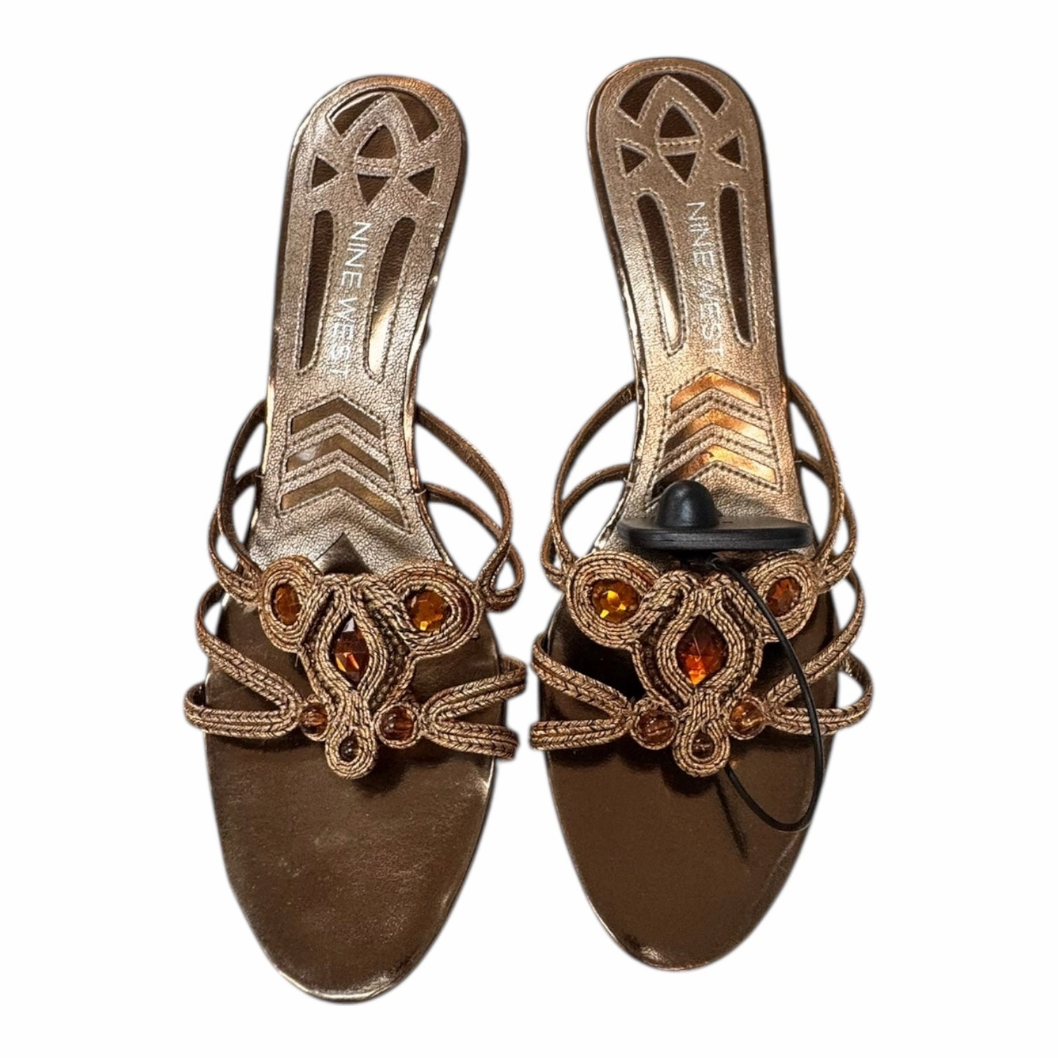 Sandals Heels Kitten By Nine West In Bronze, Size:7.5 Footwear for Traveling Shock Absorption Technology