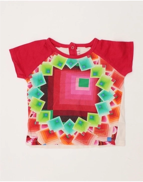 DESIGUAL Baby Girls Graphic T-Shirt Top 18-24 Months Red Geometric Cotton Versatile Piece