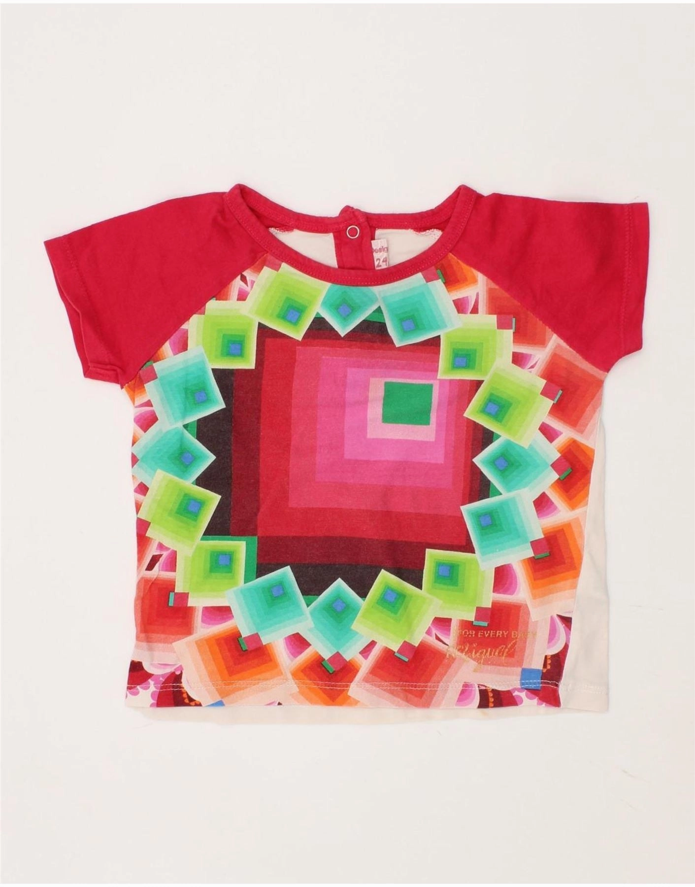 DESIGUAL Baby Girls Graphic T-Shirt Top 18-24 Months Red Geometric Cotton Versatile Piece