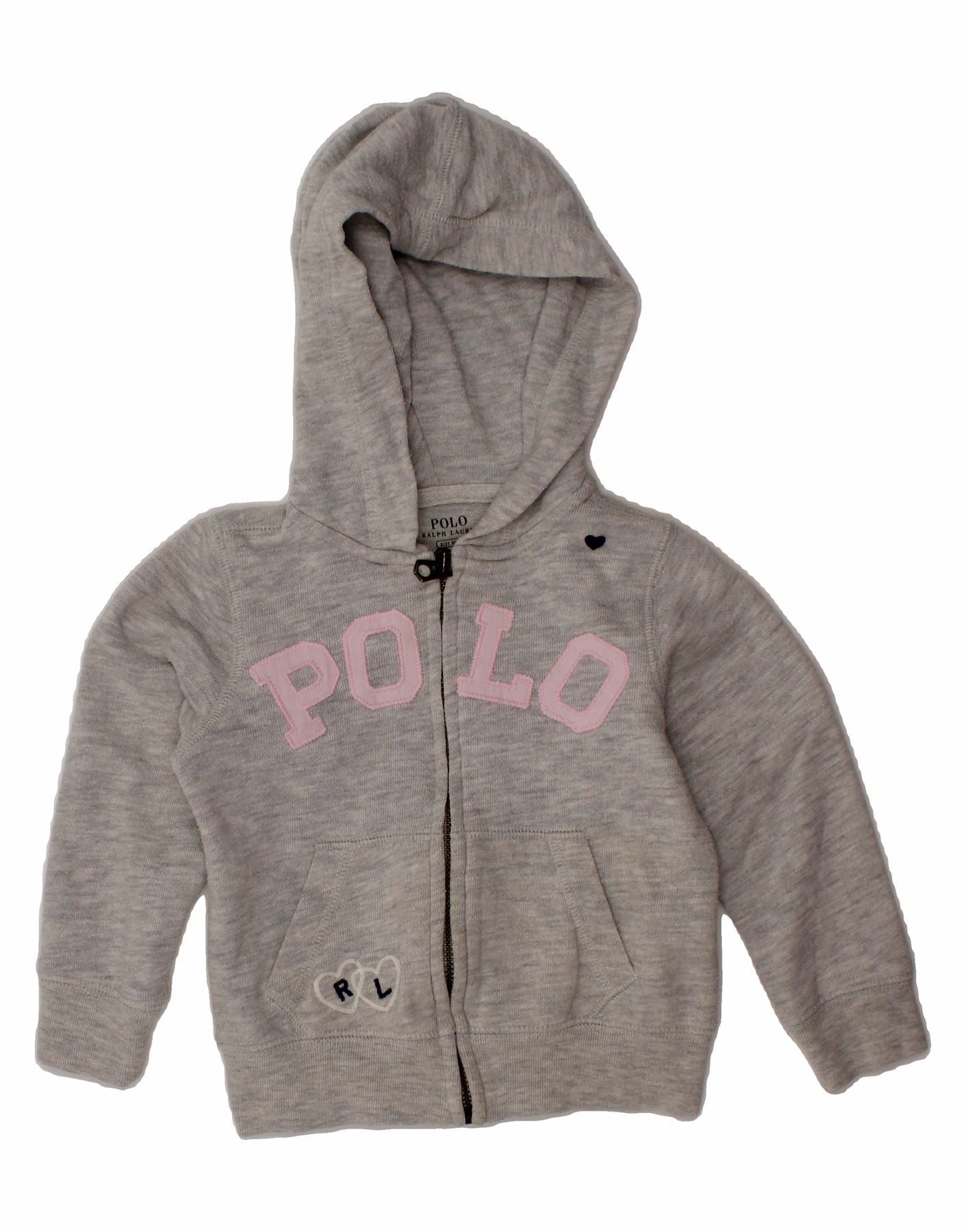 POLO RALPH LAUREN Baby Girls Hooded Zip Hoodie Sweater 18-24 Months  Grey Lightweight Weave
