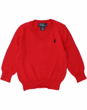 WrinkleResistant Yarn POLO RALPH LAUREN Baby Boys V-Neck Jumper Sweater 18-24 Months Red Cotton